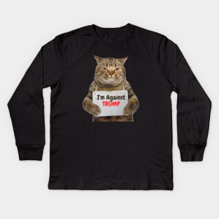 Cat against TRUMP Kids Long Sleeve T-Shirt